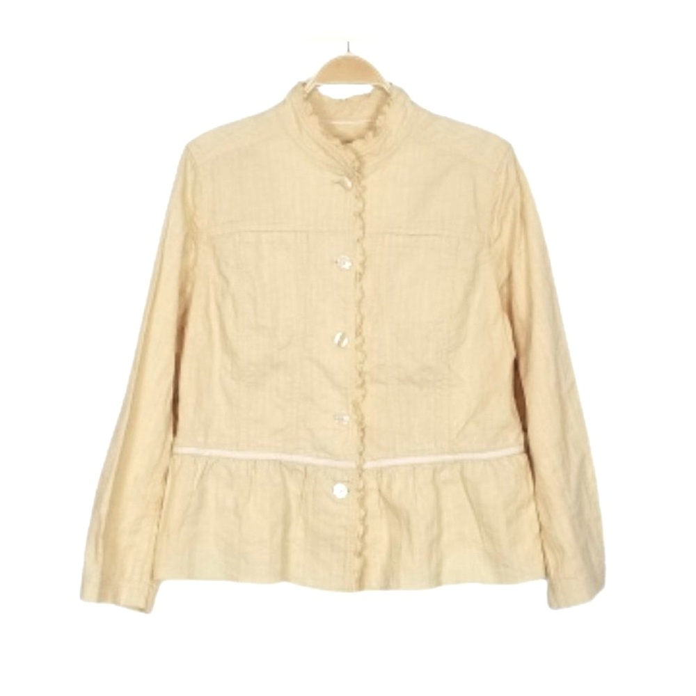 J. Jill Pastel Yellow Ruffled Mandarin Jacket 100% Cotton Size Petite Large PL